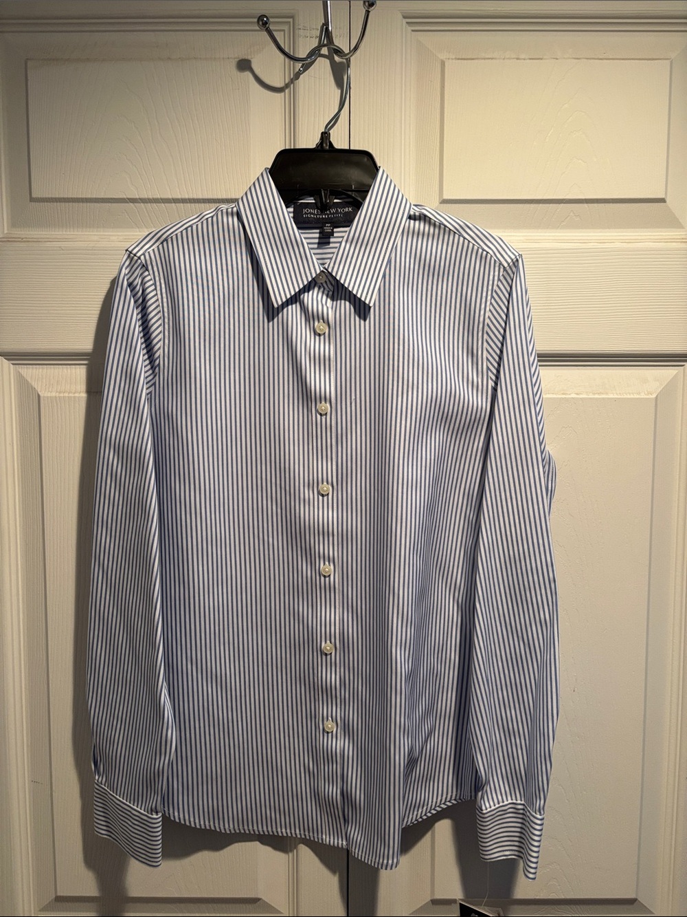 Jones New York Blue and White Pinstripe Dress Shirt